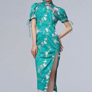 MUKZIN Green with Floral Print Qi Pao / Cheongsam Dress
